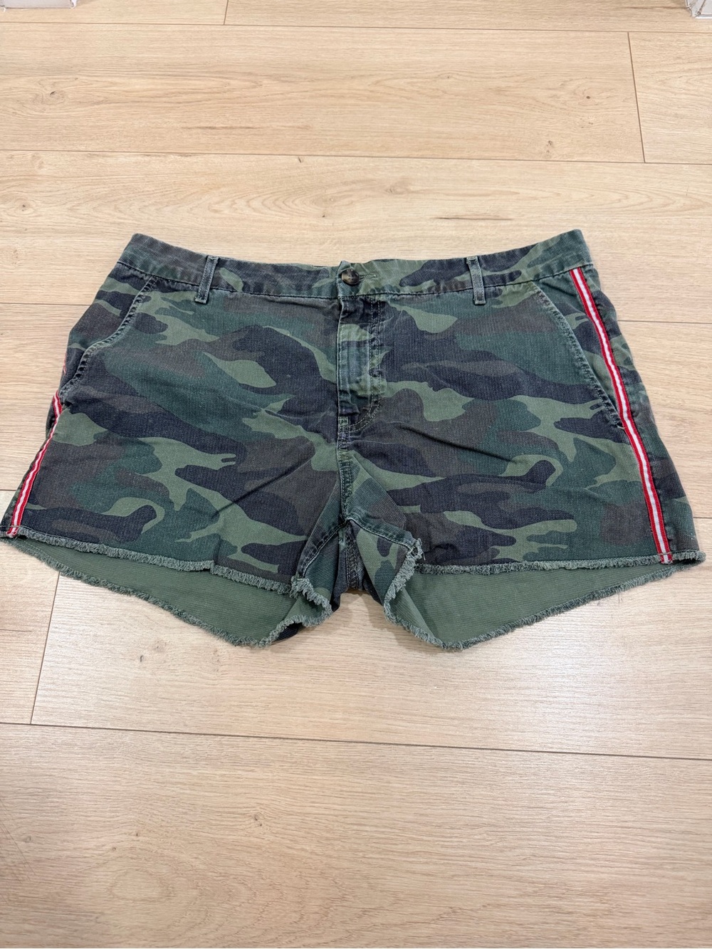 Sundry Green Camo Shorts with Red Side Stripe